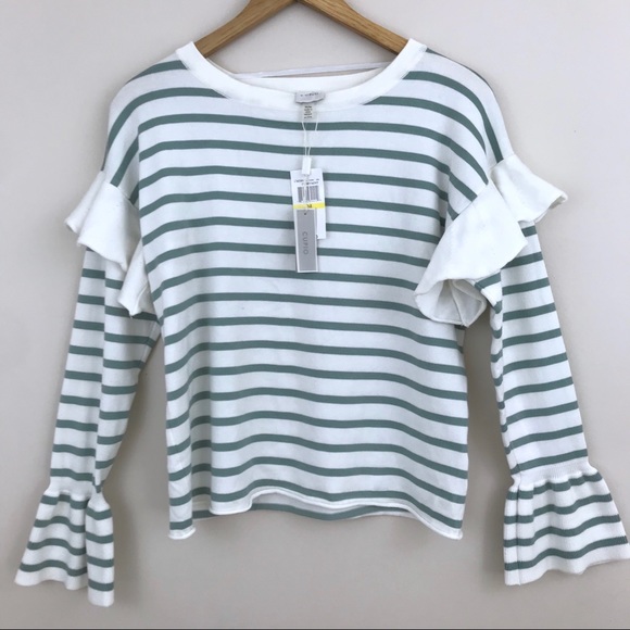 Cupio Tops - NWT Cupio ivory mint ruffled striped top